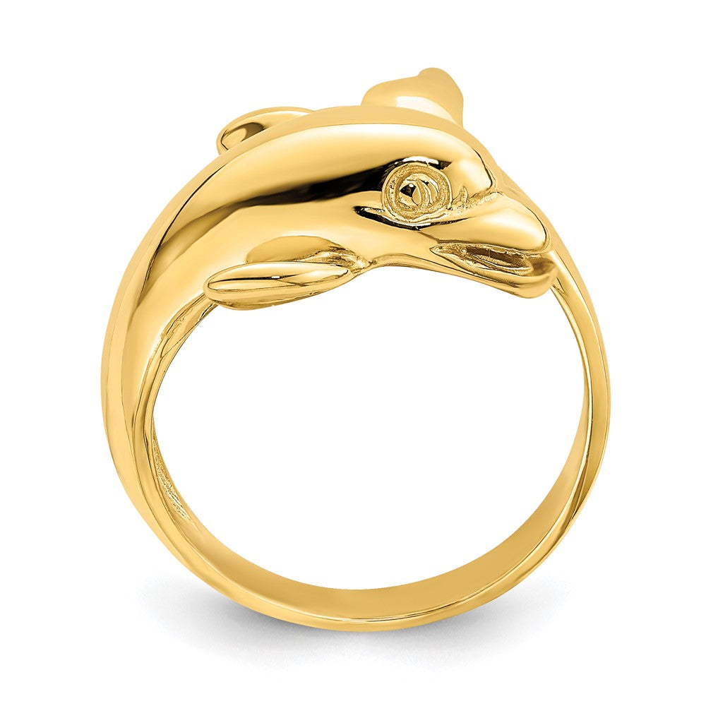 14K Yellow Gold Polished Dolphin Ring