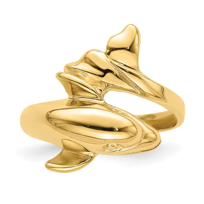 14K Yellow Gold Polished Dolphin Ring