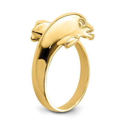 14K Yellow Gold Polished Dolphin Ring