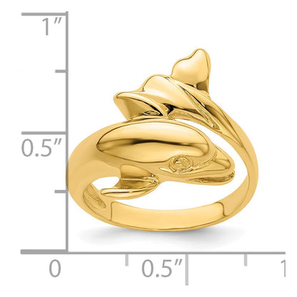 14K Yellow Gold Polished Dolphin Ring
