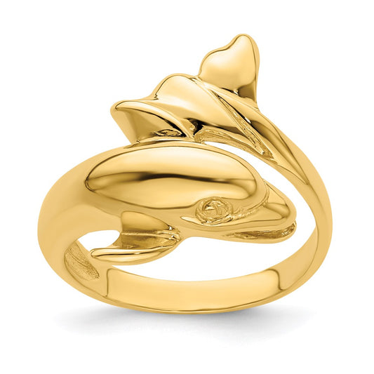14K Yellow Gold Polished Dolphin Ring