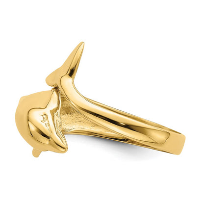 14K Yellow Gold Polished Dolphin Ring