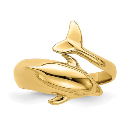 14K Yellow Gold Polished Dolphin Ring