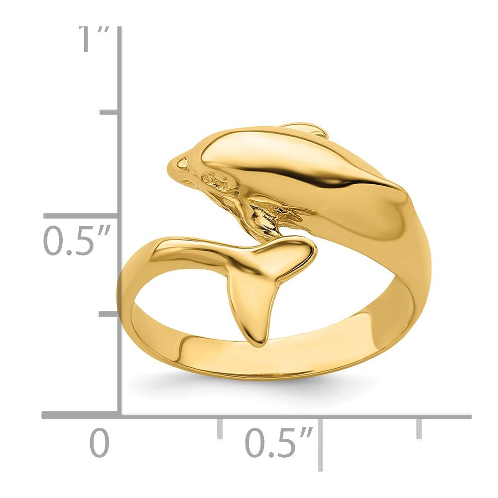 14K Yellow Gold Polished Dolphin Ring