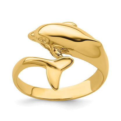 14K Yellow Gold Polished Dolphin Ring