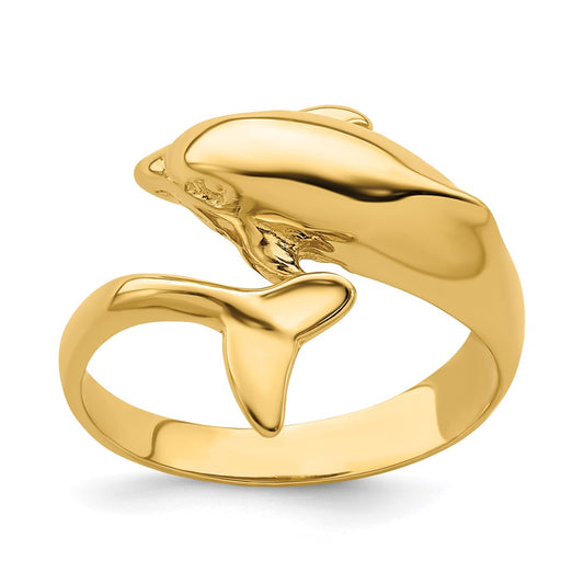14K Yellow Gold Polished Dolphin Ring