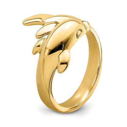 14K Yellow Gold Polished Dolphin Ring