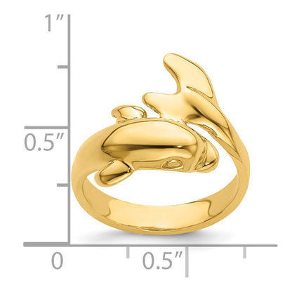 14K Yellow Gold Polished Dolphin Ring