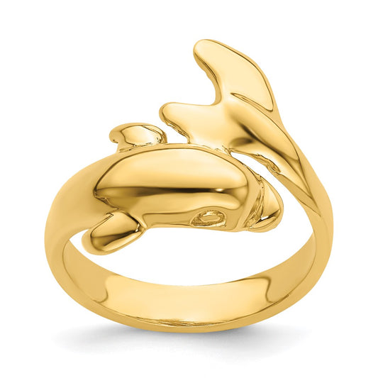 14K Yellow Gold Polished Dolphin Ring
