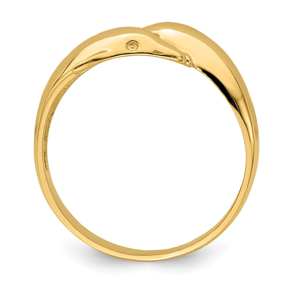 14K Yellow Gold Polished Double Dolphin Ring