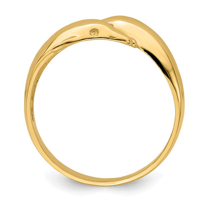 14K Yellow Gold Polished Double Dolphin Ring