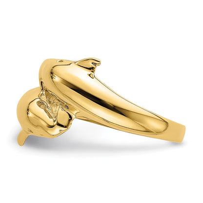 14K Yellow Gold Polished Double Dolphin Ring