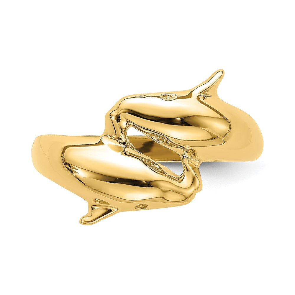 14K Yellow Gold Polished Double Dolphin Ring