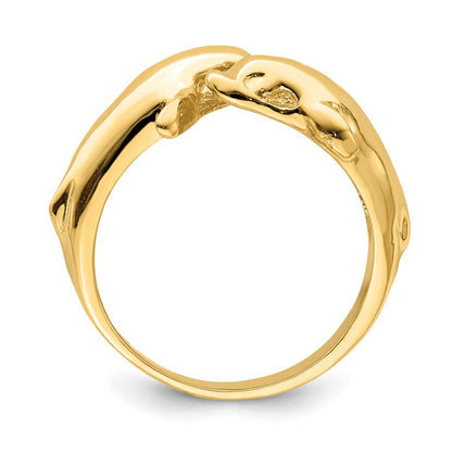 14K Yellow Gold Double Dolphins Ring