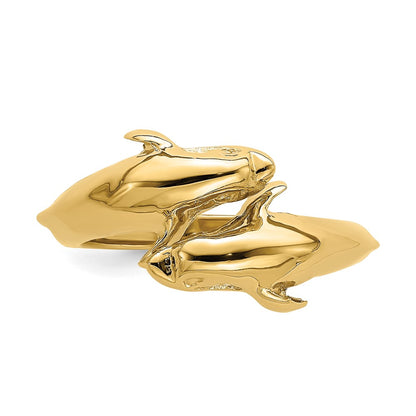 14K Yellow Gold Double Dolphins Ring