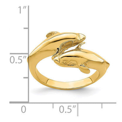 14K Yellow Gold Double Dolphins Ring