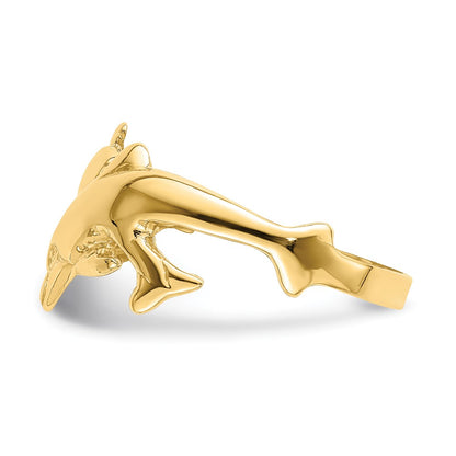 14K Yellow Gold Polished Double Dolphin Ring