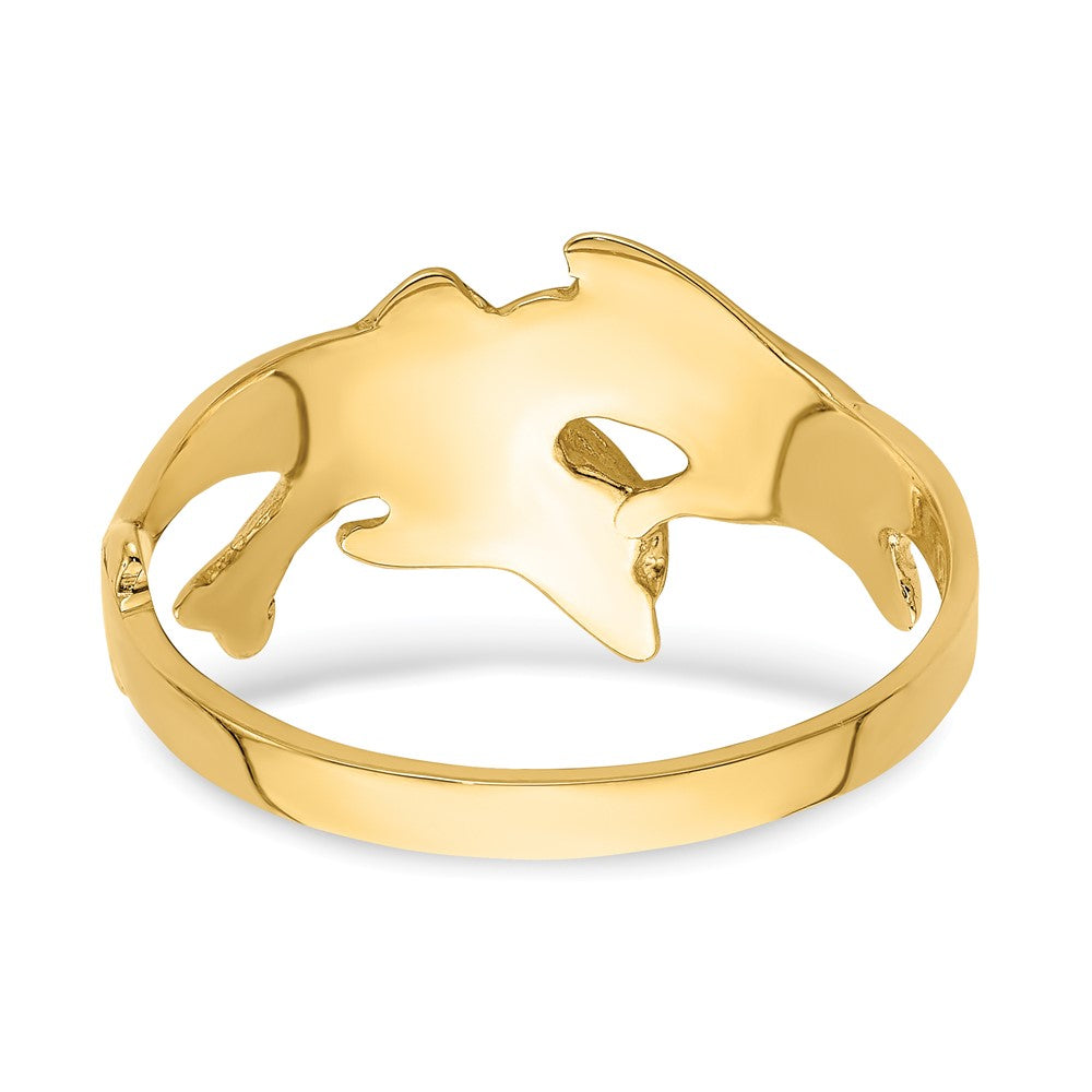 14K Yellow Gold Polished Double Dolphin Ring
