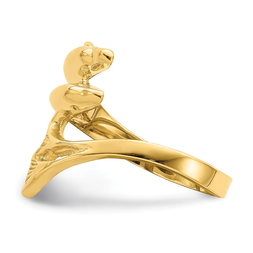 14K Yellow Gold Polished Double Dolphin Ring