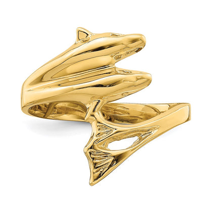 14K Yellow Gold Polished Double Dolphin Ring