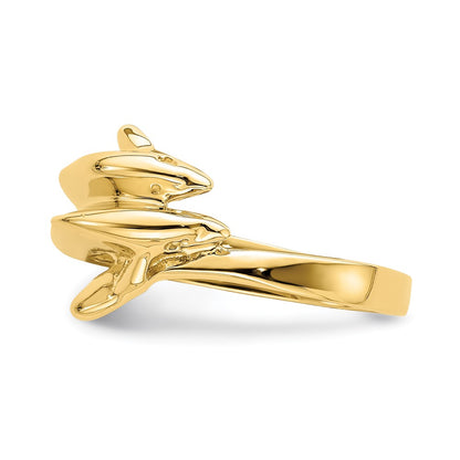 14K Yellow Gold Polished Double Dolphin Ring
