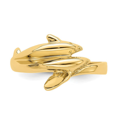 14K Yellow Gold Polished Double Dolphin Ring