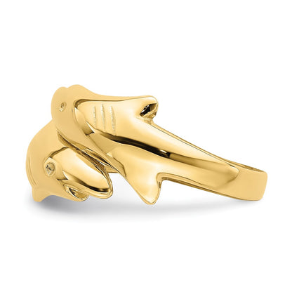 14K Yellow Gold Polished Double Shark Ring
