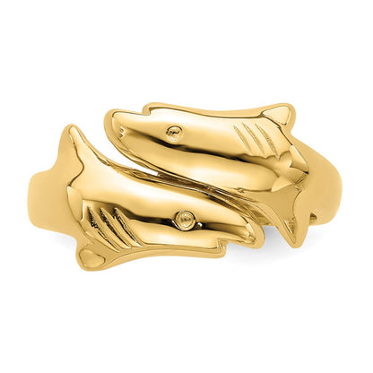 14K Yellow Gold Polished Double Shark Ring