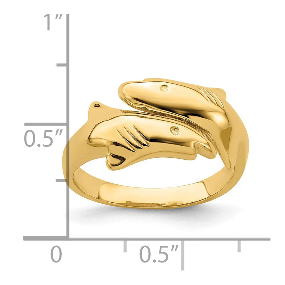 14K Yellow Gold Polished Double Shark Ring