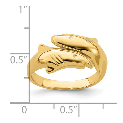 14K Yellow Gold Polished Double Shark Ring