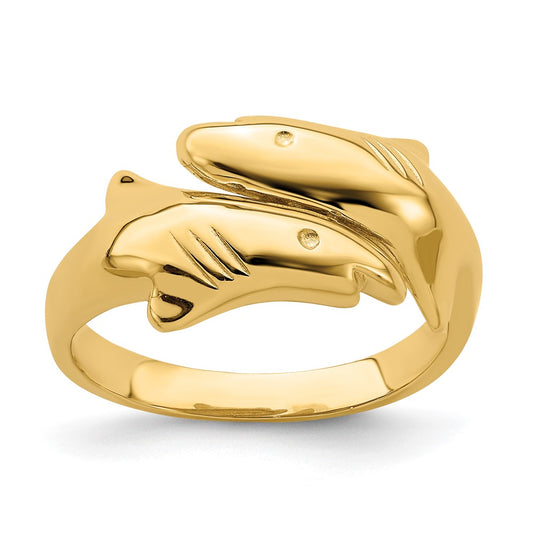 14K Yellow Gold Polished Double Shark Ring