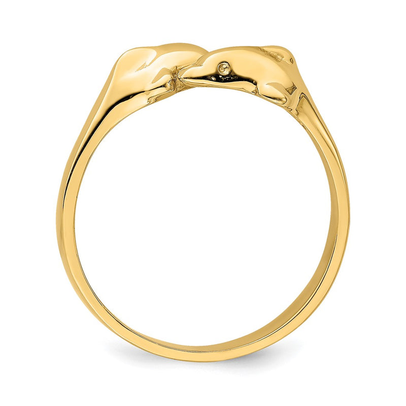 14K Yellow Gold Polished Two Dolphin Adjustable Ring