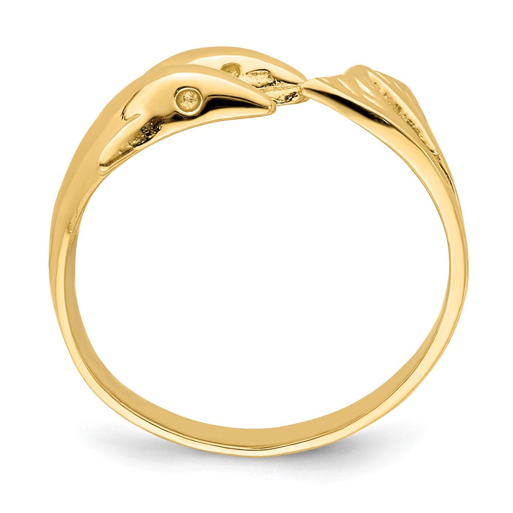 14K Yellow Gold Polished Double Dolphin Ring