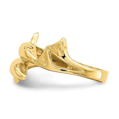 14K Yellow Gold Polished Double Dolphin Ring
