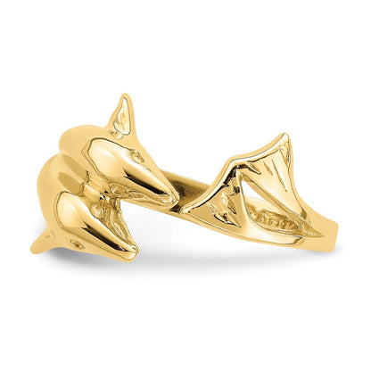 14K Yellow Gold Polished Double Dolphin Ring