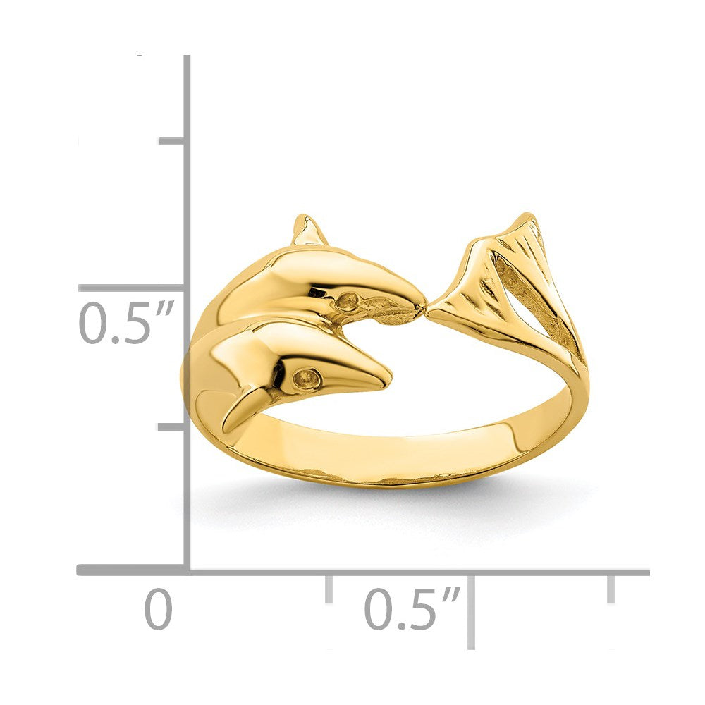 14K Yellow Gold Polished Double Dolphin Ring