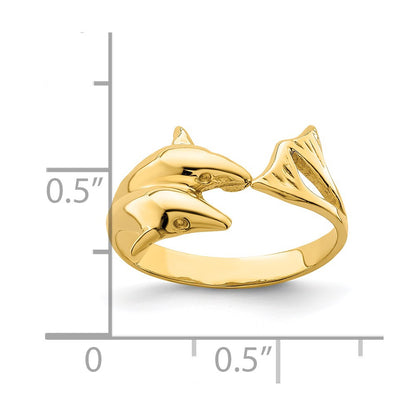 14K Yellow Gold Polished Double Dolphin Ring