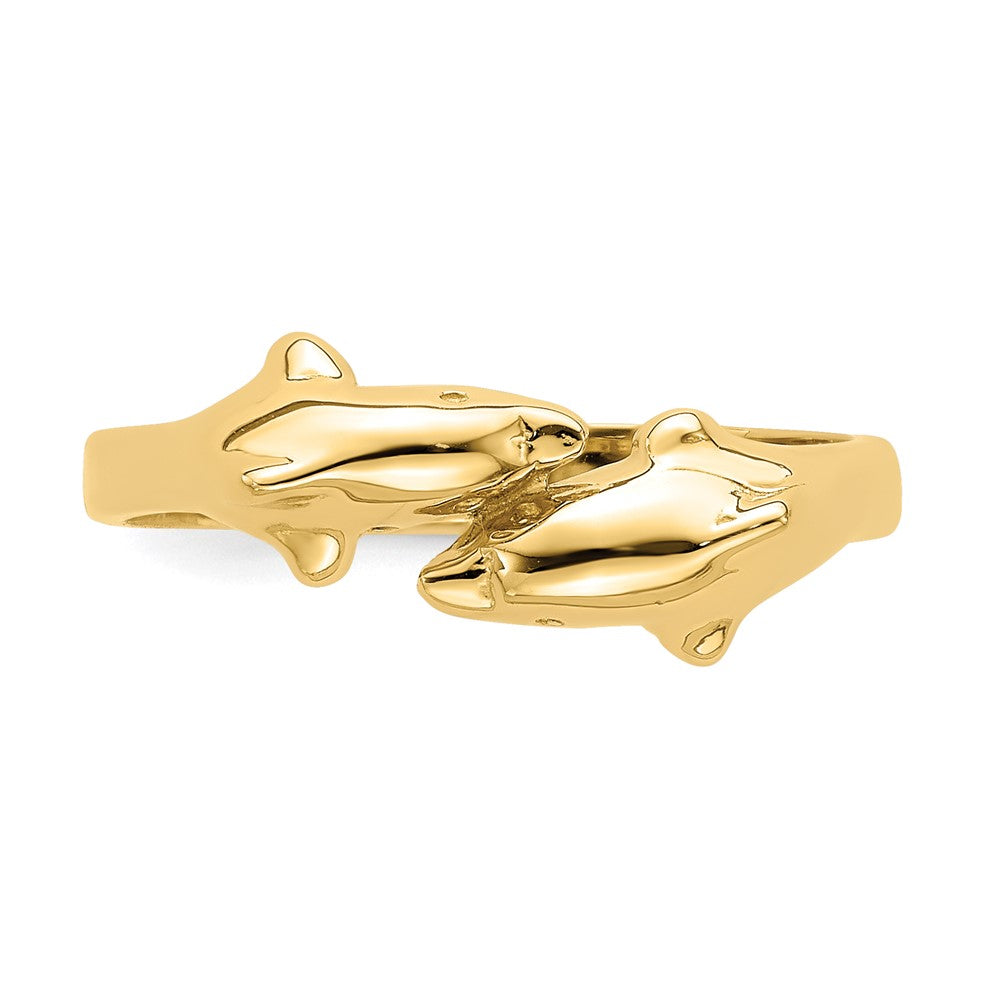 14K Yellow Gold Double Dolphins Ring