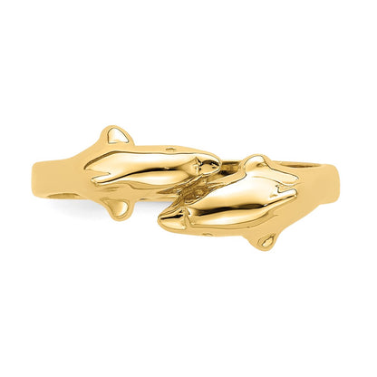 14K Yellow Gold Double Dolphins Ring