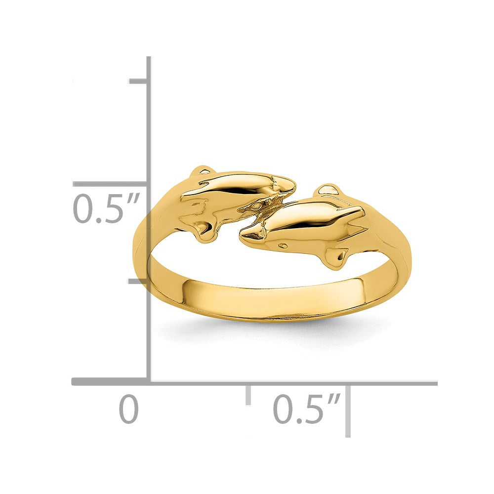 14K Yellow Gold Double Dolphins Ring