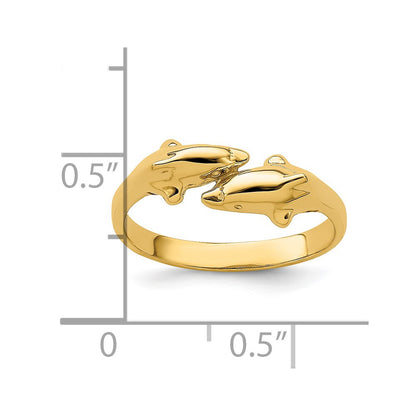 14K Yellow Gold Double Dolphins Ring