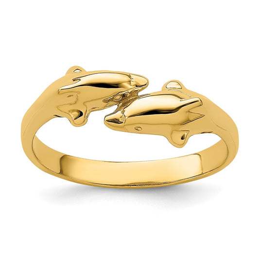 14K Yellow Gold Double Dolphins Ring
