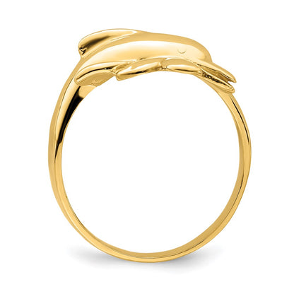 14K Yellow Gold Polished Dolphin Ring