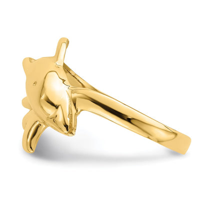 14K Yellow Gold Polished Dolphin Ring
