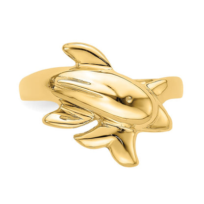 14K Yellow Gold Polished Dolphin Ring