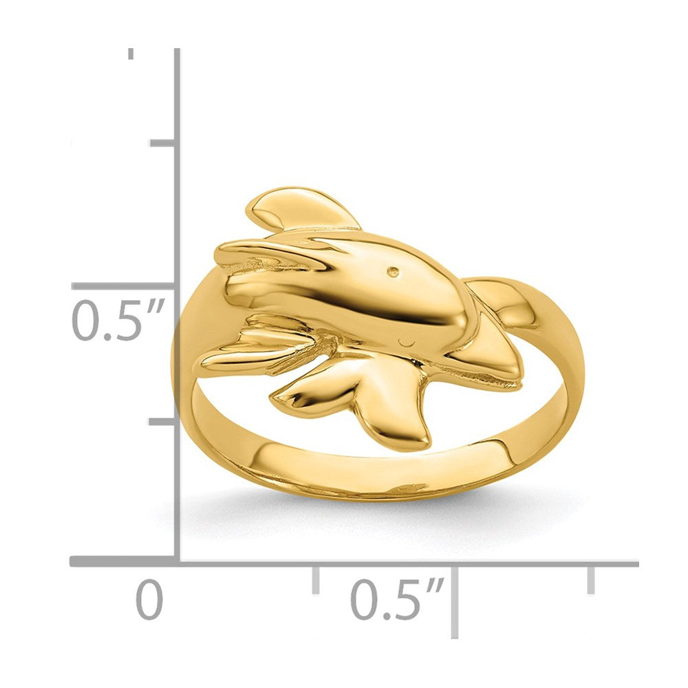 14K Yellow Gold Polished Dolphin Ring