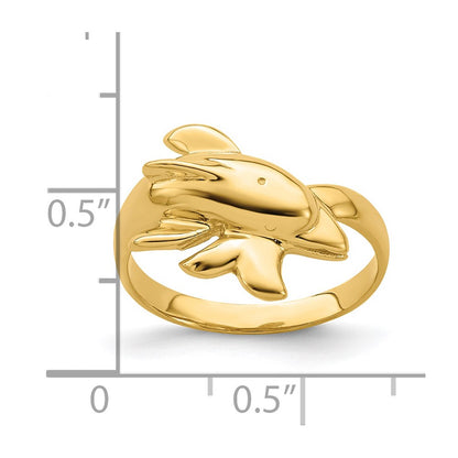 14K Yellow Gold Polished Dolphin Ring