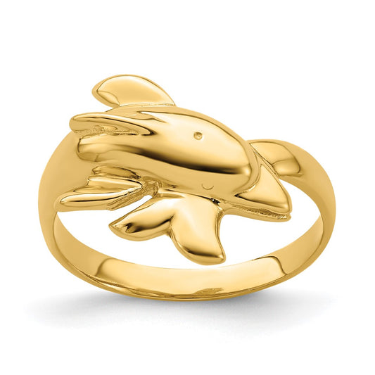 14K Yellow Gold Polished Dolphin Ring
