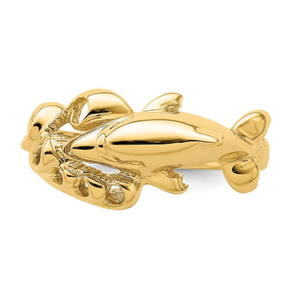 14K Yellow Gold Polished Dolphin Swimming Into Waves Ring