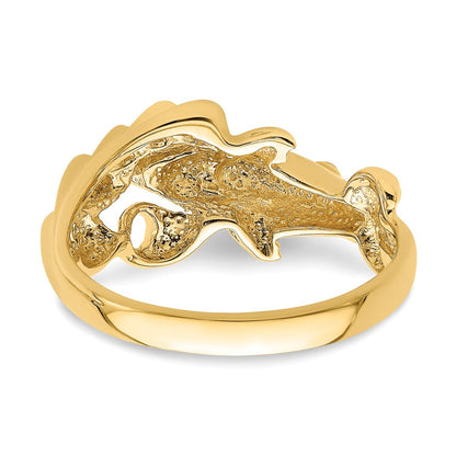 14K Yellow Gold Polished Dolphin Swimming Into Waves Ring